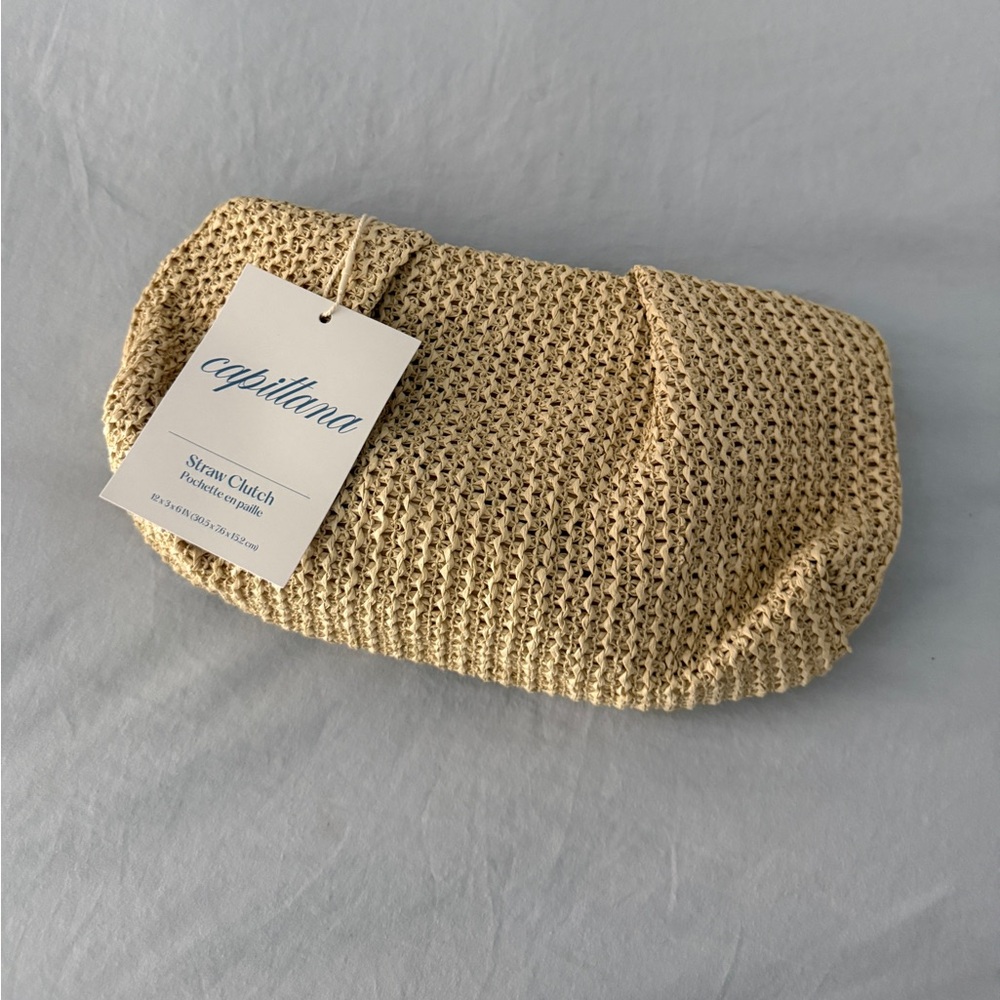NEW Capittana Oversized Raffia Clutch Woven Straw Clutch Bag Cream MSRP $79